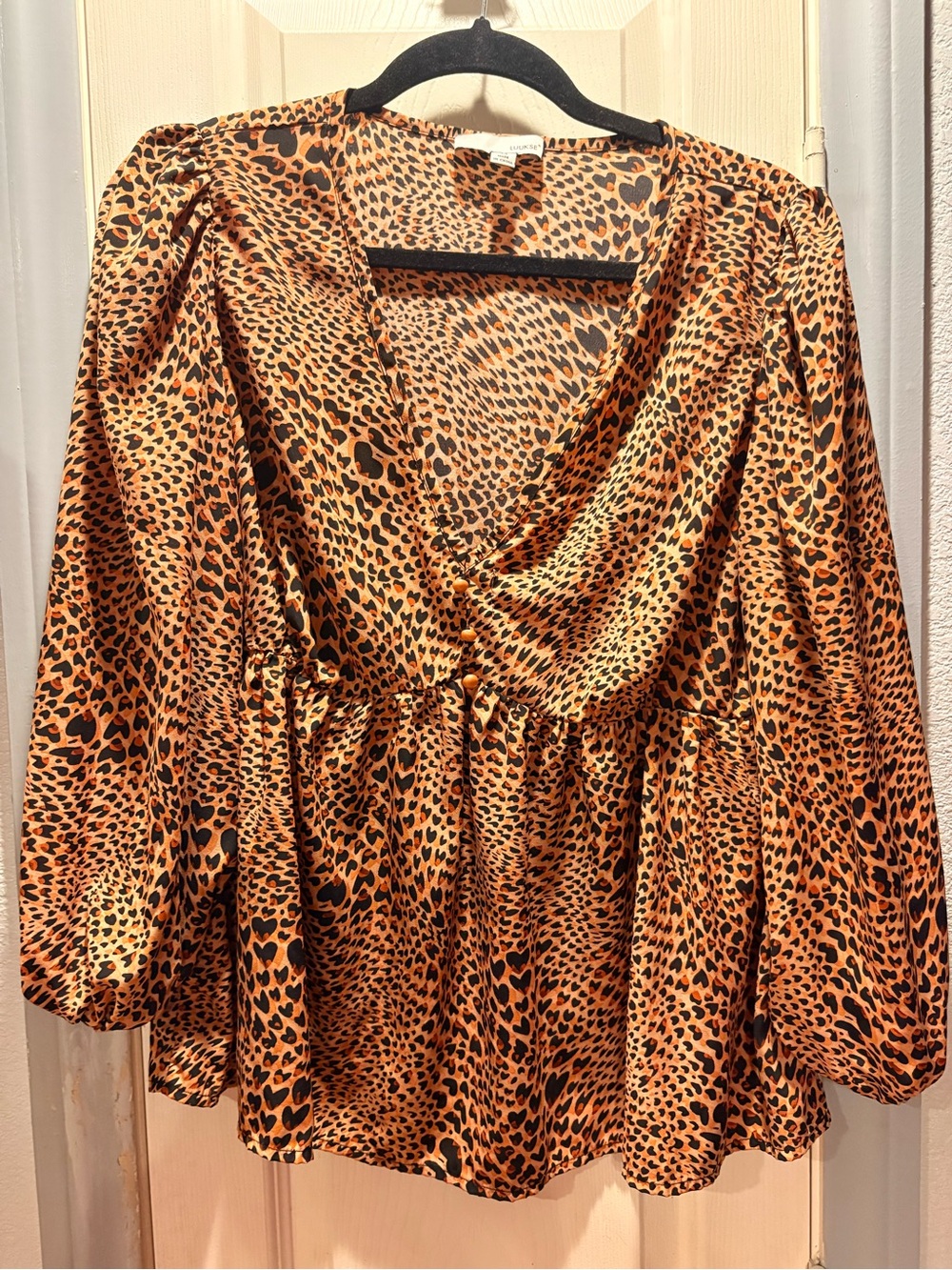 Leopard Print Wrap-Style Blouse in Tan & Black